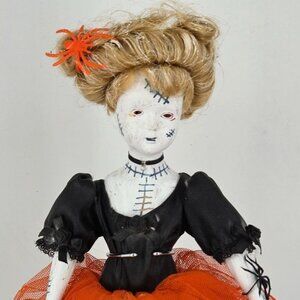 Haunted Doll Girl OOAK Artist Hand Painted Scary Spooky Halloween Porcelain 14"
